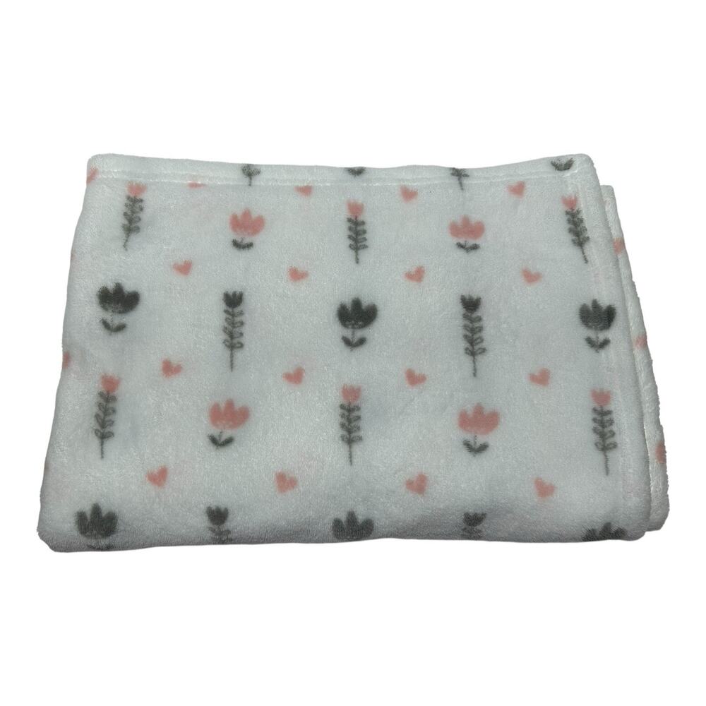 Forever Baby White Pink Gray Floral Print Baby Blanket Soft Fleece